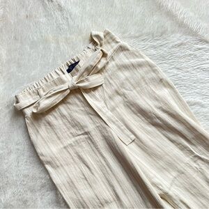 Beau Dawson Striped Wide Leg Linen-Blend Pants - Cream/Tan Size Small
